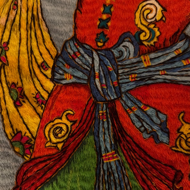 Sky Blue Handmade Persian Pateh Embroidery (Boteh Doozi), Over 500 Hours of Meticulous Work. 110 × 82 Cm (43.3 × 32.3 In). One-of-a-Kind. For Sale - Image 8 of 11