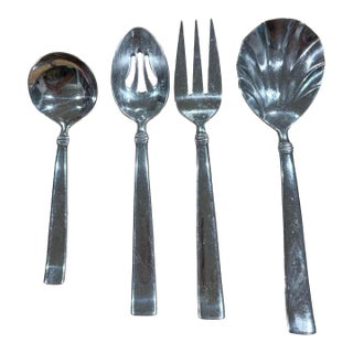 Vintage Reed & Barton Longwood II Stainless Hostess Serving Set - Ladle, Slotted Spoon, Cold Meat Fork, Casserole Spoon. - 4 pcs For Sale