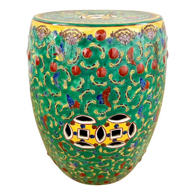 Vintage Chinese Enameled Porcelain Garden Stool For Sale
