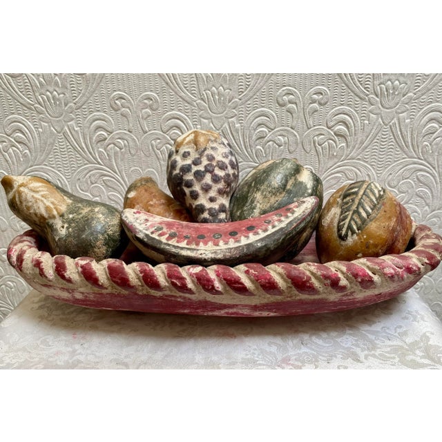 Mid-Century Modern Large Mid-Century Hand Painted Fall Colors Braided Bowl Vegetable Fruit Centerpiece - 7 Pieces For Sale - Image 3 of 10