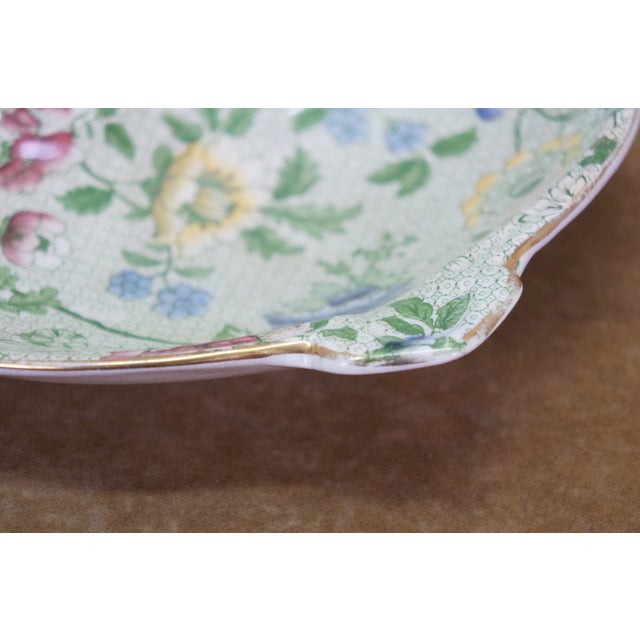Green Antique Deans Burslem Dresden Green Chintz Divided Clover Dish 13" For Sale - Image 8 of 14