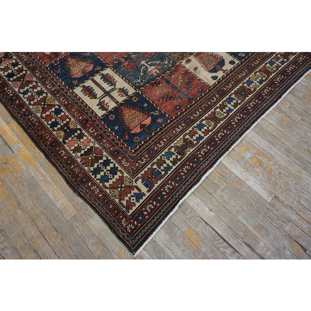 Wine 1920s Multicolor Garden Geometric Antique Persian Bakhtiari Carpet 6'9'' X 9'' Knotted Wool Rug For Sale - Image 8 of 9