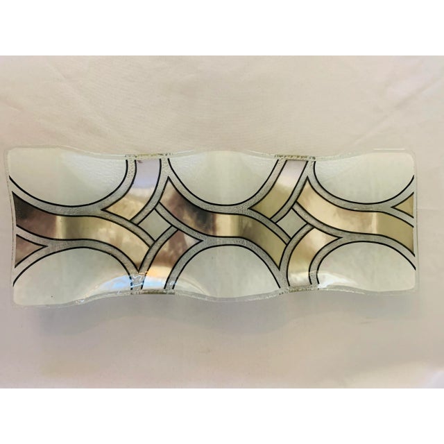 Mid 20th Century Geometric Design Silver on Glass Elongated Serving Dish For Sale - Image 12 of 12