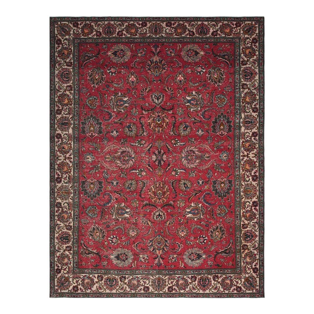 1970s Vintage Persian Handmade Wool 10x13 Red Area Rug For Sale
