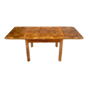 Swedish Mid-Century Modern Burl Wood Refectory Extending Dining Dinette Table
