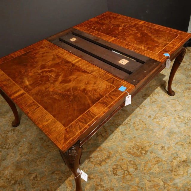 Traditional Early 20th Century George II Style Burl Walnut Seaweed Marquetry Inlay Extension Dining Table For Sale - Image 3 of 8