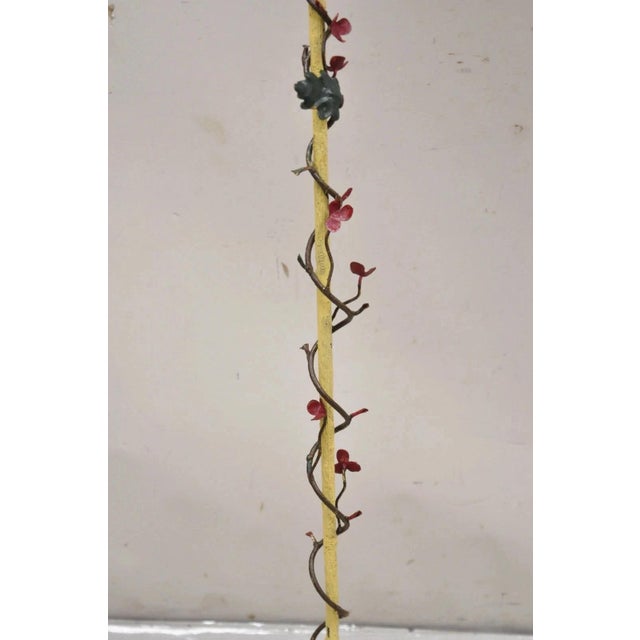 Art Nouveau Antique Hendryx Art Nouveau Wrought Iron Bird Cage & Stand With Flowers and Vine For Sale - Image 3 of 12