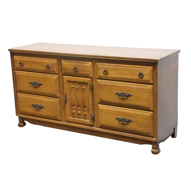 Sumter Cabinet Co. Solid Oak Mediterranean Style 63" Triple Dresser For Sale - Image 4 of 15
