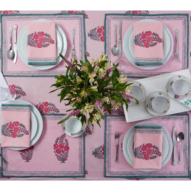 Contemporary Roza Tablecloth, 8-seat table - Pink & Teal For Sale - Image 3 of 4