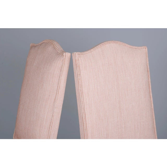 Light Pink Antique French Louis XIII Style Os De Mouton Oak Dining Chairs W/ Striped Blush Pink Chenille- Set o For Sale - Image 8 of 12