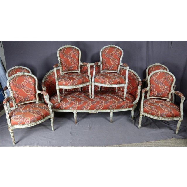 Louis XVI Salon Chairs and Sofa, Set of 7 For Sale - Image 9 of 13