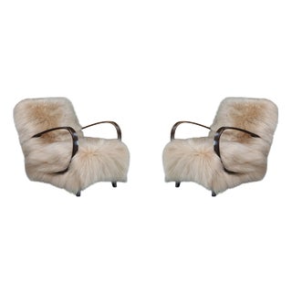 Lounge Chairs in Icelandic Sheepskin from Jindřich Halabala, 1940s, Set of 2 For Sale