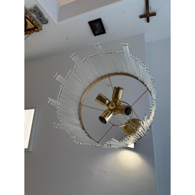 Wood Art Nouveau Pendant Lamp in Brass, 1920s For Sale - Image 7 of 11