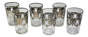Moroccan Clear and Silver Overlay Shot Glasses Set of 6