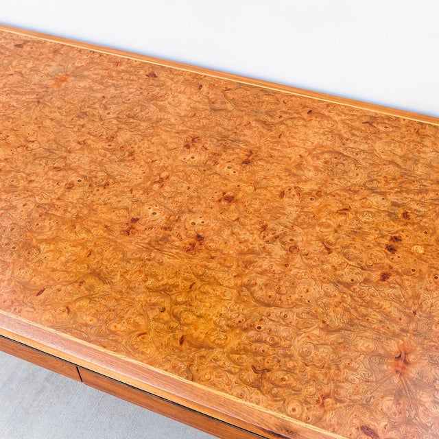 Refinished 1970s Mid Century Modern Walnut & Burl Executive Desk by Hiebert For Sale - Image 14 of 15