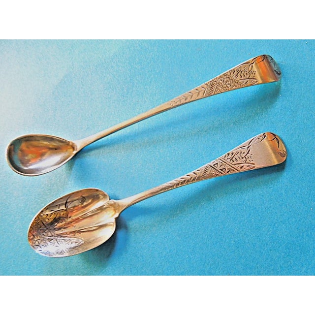 Silver 1900 Pair of William Wilson Sterling Silver 5 3/4" Brite-Cut Mustard Ladle & Relish Spoon For Sale - Image 8 of 8