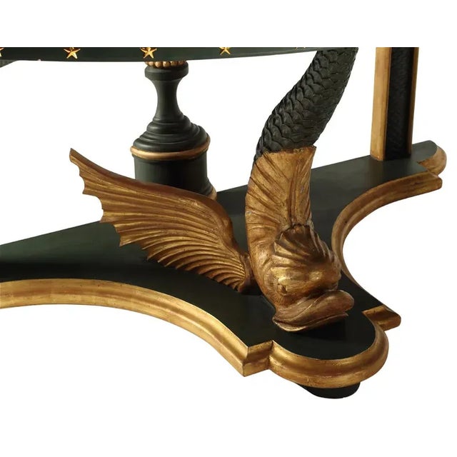 19th C Style Empire Winged Dolphin Demilune Console Table.