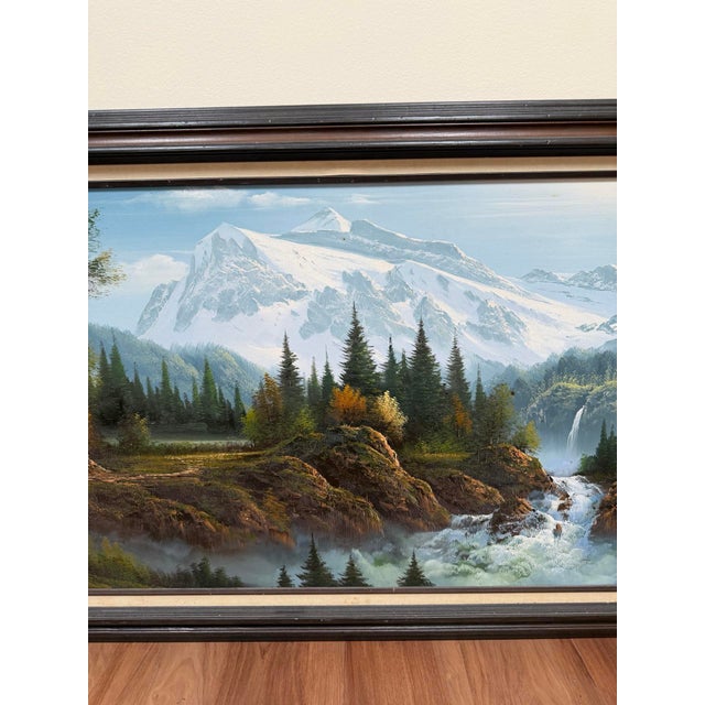 Sky Blue 1970s Signed Mountain Landscape Oil Painting For Sale - Image 8 of 18