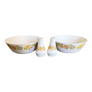 Vintage 1960s Noritake Sunny Side Vegetable Bowls W/ S &P Shakers - 4 Pc Set For Sale