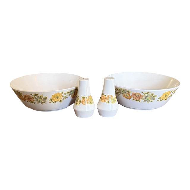 Vintage 1960s Noritake Sunny Side Vegetable Bowls W/ S &P Shakers - 4 Pc Set For Sale