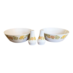 Vintage 1960s Noritake Sunny Side Vegetable Bowls W/ S &P Shakers - 4 Pc Set