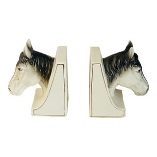 1950s Gorgeous Pair of Horse Heads Bookends Japan Ceramic For Sale