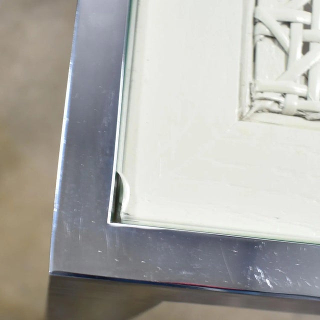 Mid-Century Modern to Modern Side Tables Chrome and White Cane Square Glass Top, a Pair For Sale - Image 12 of 13