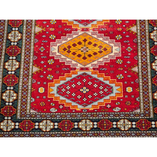 Vintage Persian Tribal Square Rug, Hand-Knotted Wool, Geometric Medallions Pattern, 4x4, Red & Blue For Sale - Image 10 of 15