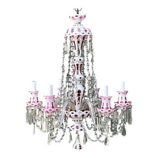 Vintage Check Cut Crystal Swag Chandelier For Sale