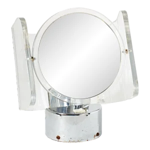 Vintage Rialto Chrome and Lucite Mid-Century Modern Lighted Vanity Mirror With Normal and Magnification Mirrors