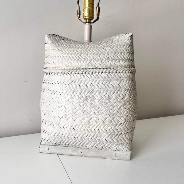 Late 20th Century Contemporary Coastal Light Wicker Basket Table Lamp For Sale - Image 9 of 9