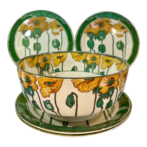 Antique Royal Doulton Poppy Footed Bowl & Plates - Set of 5