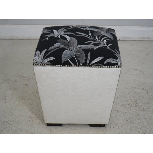 Traditional Pair Square Custom Upholstered Ottoman Stools For Sale - Image 3 of 12