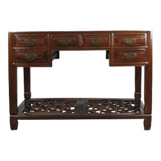 Vintage 5 Drawers With Cracked Ice Foot Rest Desk For Sale