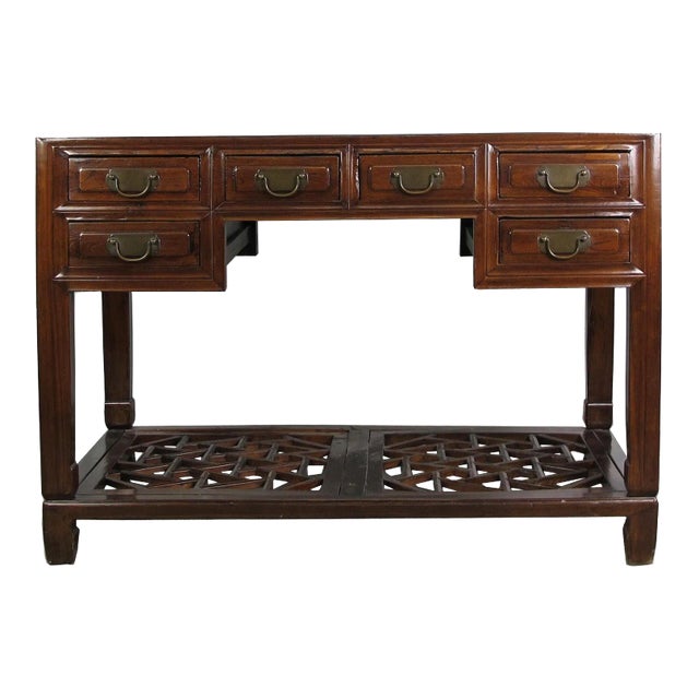 Vintage 5 Drawers With Cracked Ice Foot Rest Desk For Sale