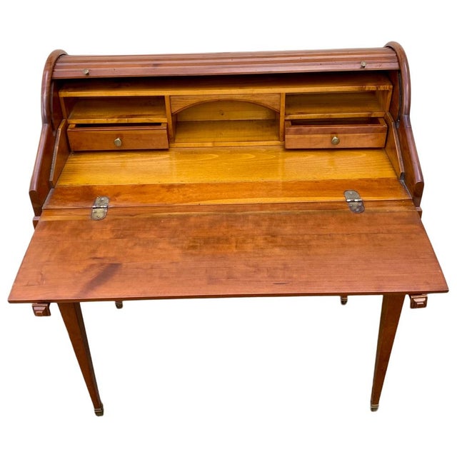 Brown Louis XVI Roll-Top Desk in Cherry Wood, 1950s For Sale - Image 8 of 9