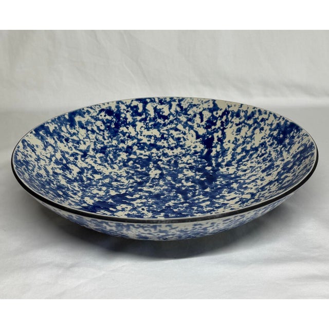Revol France Collector’s Edition Hand Painted Blue Cream Spongeware Pottery Bowl For Sale - Image 10 of 10