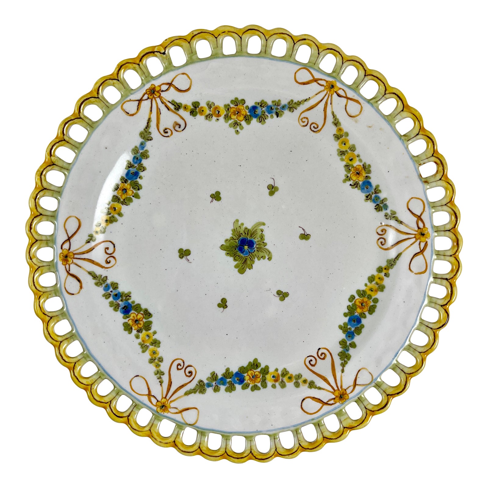 Cantagalli Italian Majolica Hand Painted Reticulate Edge Floral Plate ...