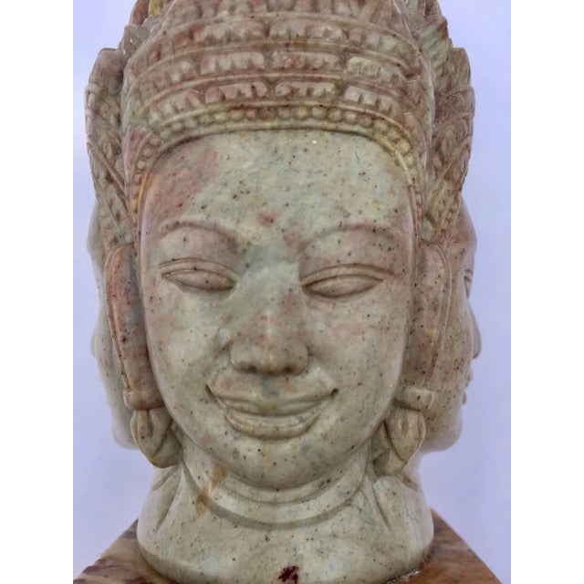 Soapstone Hand-Carved Bust of Brahma With Four Faces For Sale - Image 9 of 13