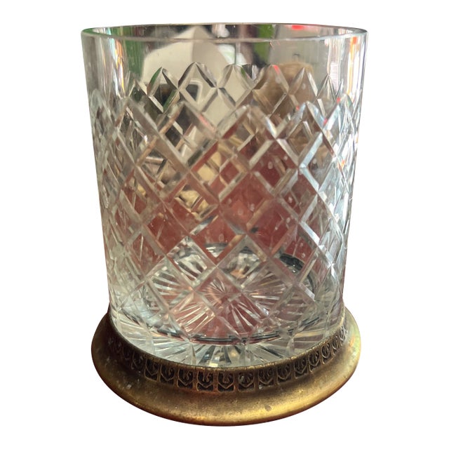 1970s Crystal and Brass Vase With Reticulated Details For Sale