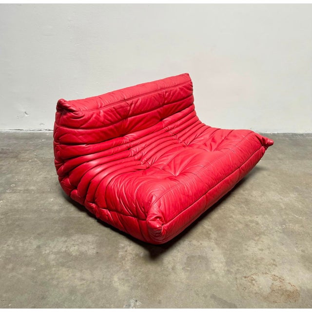 Michel Ducaroy for Ligne Roset Togo Red Leather Sectional Sofa Set For Sale - Image 10 of 18