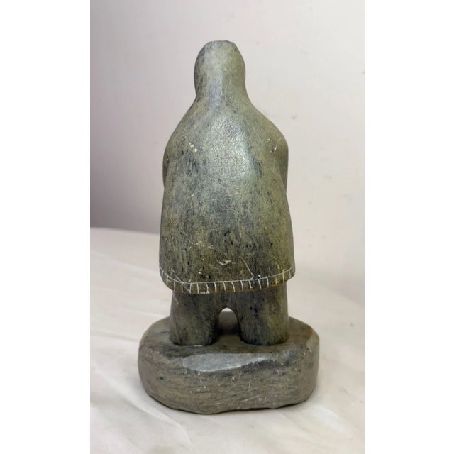 Stone Vintage Hand Carved Soapstone Canadian Figure Dimu Eskimo Sculpture Inuit Statue For Sale - Image 7 of 12