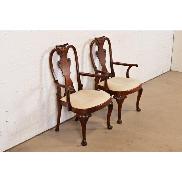Queen Anne Baker Furniture Georgian Carved Mahogany Armchairs, Pair For Sale - Image 3 of 12