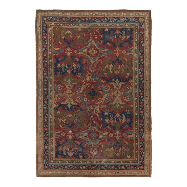 Antique 19th Century English Rug With Heraldic Motifs in Jewel Tones - Rug & Kilim For Sale