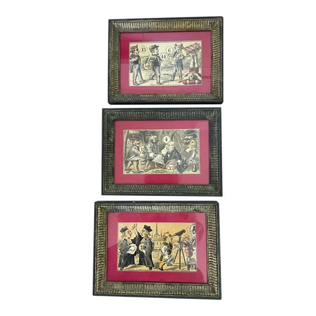 Early 19th Century French Works on Paper - Playing Card Collage - Antique, Framed Set of 3 For Sale