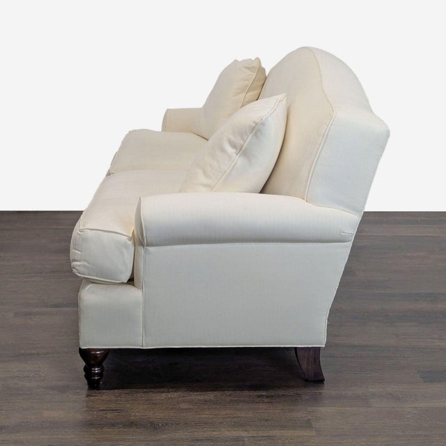 Traditional Thomasville 3-Seat Cream Sofa With Rolled Arms and Accent Pillows For Sale - Image 3 of 8