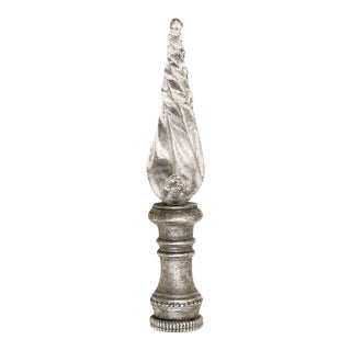 Antique Cut Glass Lamp Finial With Ornate Metal Base, Art Nouveau Style, 3.5” For Sale