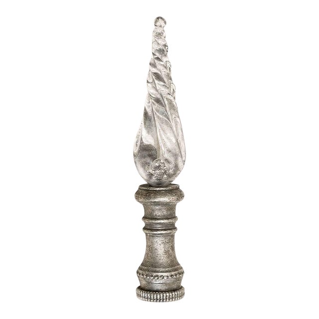 Antique Cut Glass Lamp Finial With Ornate Metal Base, Art Nouveau Style, 3.5” For Sale