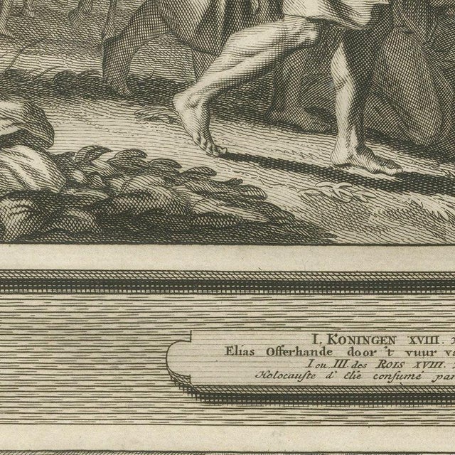 Pieter Mortier, Obadiah Hides the Prophets and Elijah on Mount Carmel, 1700, Engraving For Sale - Image 6 of 12