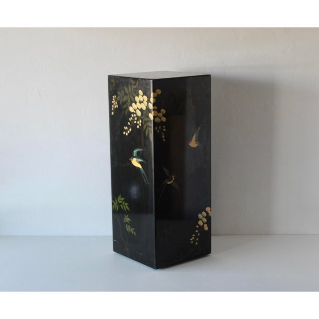 1970s Asian Floral Black Lacquered Pedestal Plant Stand For Sale - Image 12 of 18